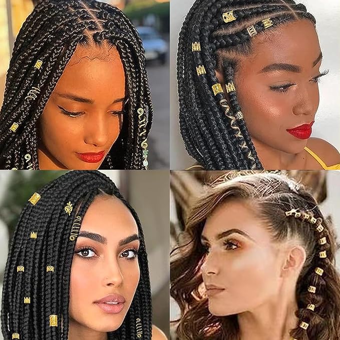 Gold Hair Jewelry Braid, Tuefuzy 100 Pcs Hair Dreadlock Accessory, Metal Gold Braids Rings Cuffs Clips for Dreadlock Accessory Jewelry Decorations
