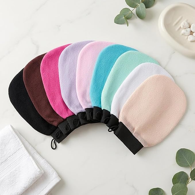 Exfoliating Gloves, Exfoliating Body Scrubber for Bath Shower Exfoliation, Body Scrub Exfoliator Loofah Sponge for Dead Skin Remover Pink+Rose