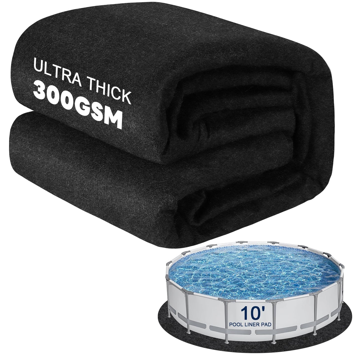 300G/M² Thicker Pool Liner Pad for Above Ground Swimming Pools,10 Ft Round Under Pool Padding, Durable Geotextile Material, Double Density Puncture Resistant, Extend Liner Life,Mats for Pool Bottom