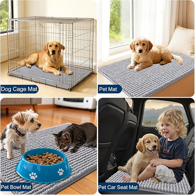 OLANLY Dog Door Mat for Muddy Paws 47x20, Ultra Absorbent Chenille Mud Doormat, Non-Slip Washable and Dirt Trapping Doormat for Indoor Entryway, Quick-Dry Indoor Pet Bed Mats for Dogs, Light Grey