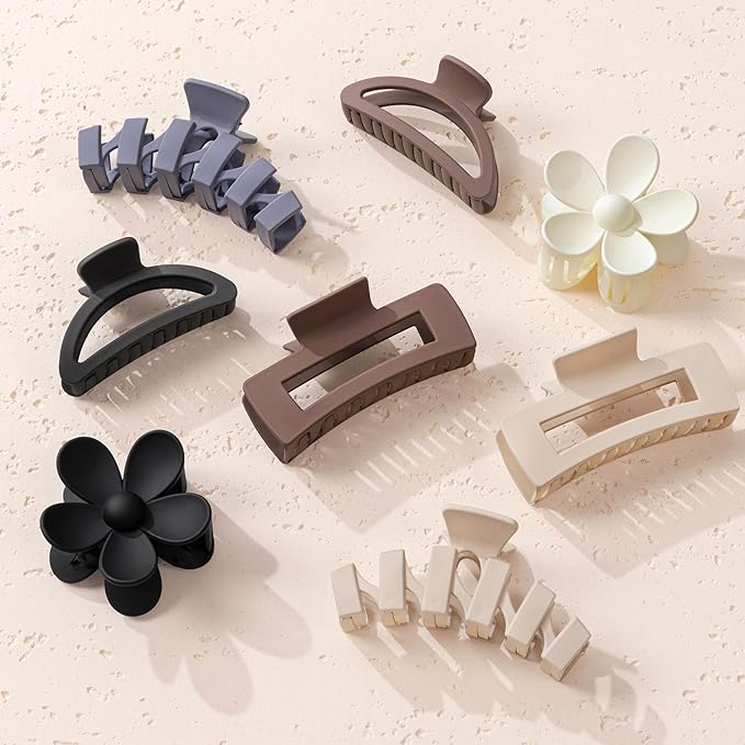 8PCS Hair Clips for Women, Flower Claw Clips for Thick Hair, Non-Slip Hair Accessories with Multi-Styles, Neutral Colors Hair Claw Clips and Variety Pack, Ideal for Girls