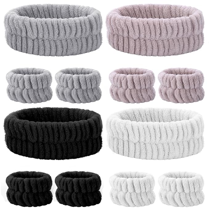 obeoby Spa Headband for Washing Face, 12 Pcs Makeup Headband and Wristband Set for Skincare Makeup Bath for Women Girls
