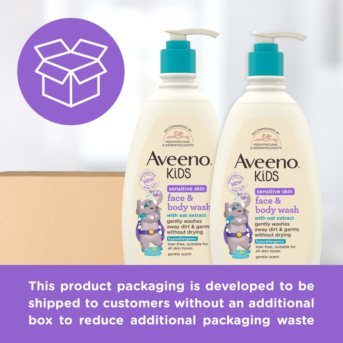 Aveeno Kids Sensitive Skin Face and Body Wash with Oat Extract, Gently Washes Away Dirt and Germs Without Drying, Tear-Free, Hypoallergenic Kids Body Wash, 18 fl. oz, 2 Pack