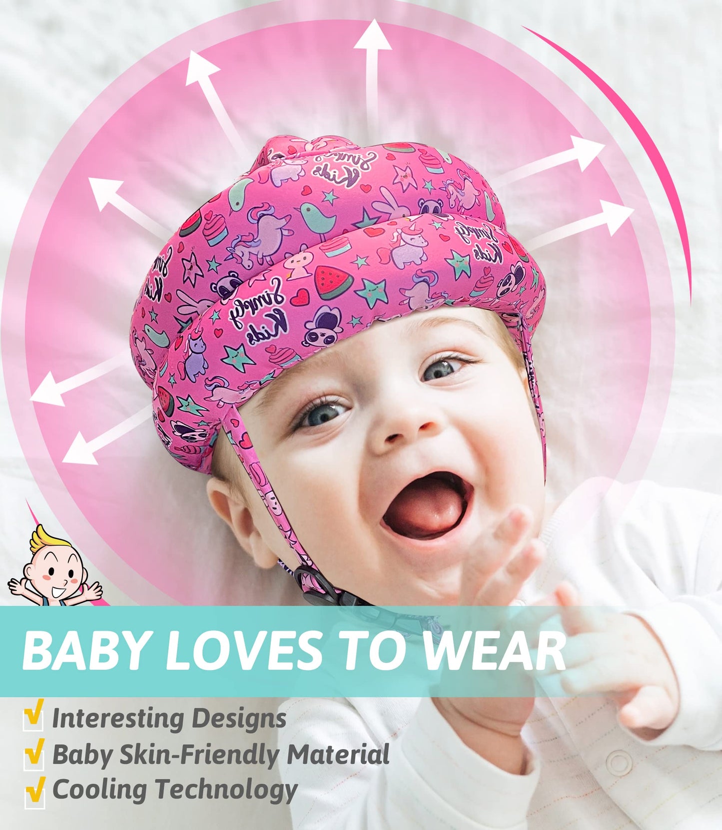 Baby Helmet for Crawling Walking - Baby Head Protector No Bumps and Soft Cushion Infant Baby Safety Headguard I Toddler Helmets 1-2 Years Old, 6-12 Months
