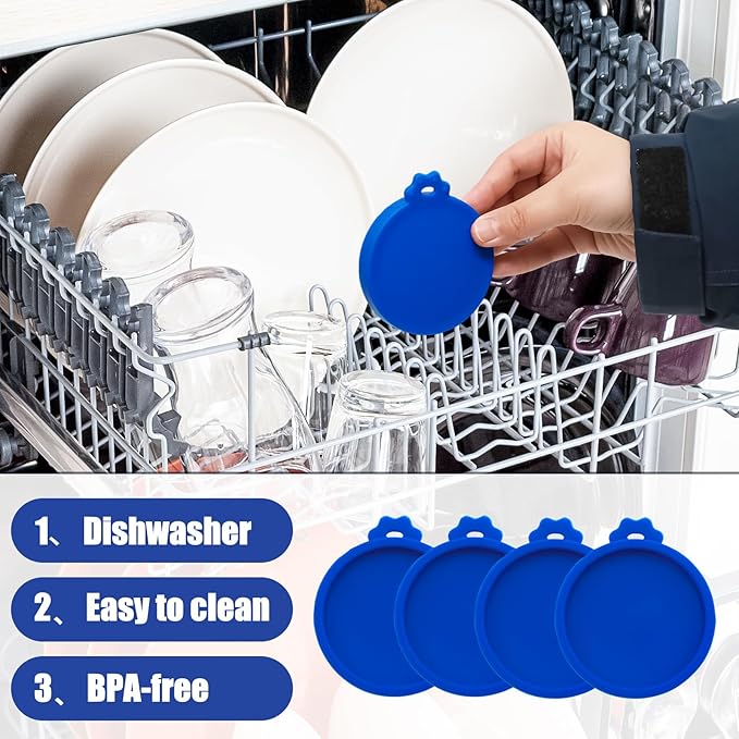 PINE & LINEN 4 Pcs 2.5inch Durable Pet Can Lids, Silicone Small Pet Can Covers Waterproof Cat Food Cans Lids for 3 oz Cat Food Cans（Blue）
