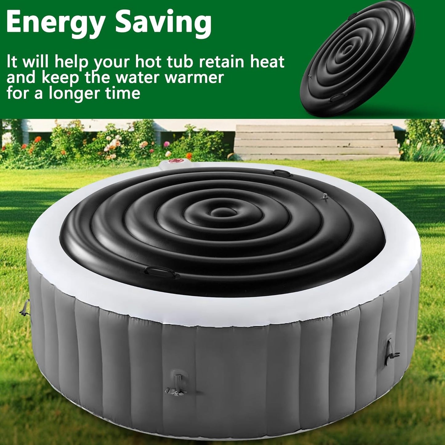Tlswshsy 5.4 Ft Inflatable Hot Tub Cover- Energy Saving lid for Round Hot Tub- Foldable Protective Rain Overflow Cover for Outdoor Inflatable Hot Tubs (Black)