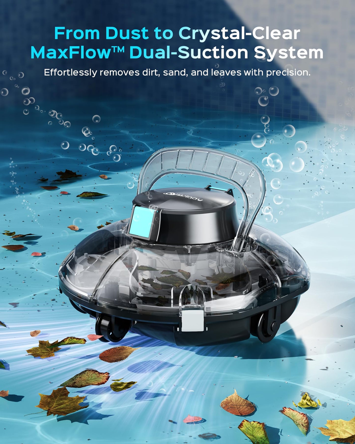 (2026 Upgrade) Cordless Robotic Pool Cleaner, Lasts 80 Min, Automatic Vacuum for Above-Ground Pools up to 650 Sq.ft,Portable, Self-Parking(Black Blue)