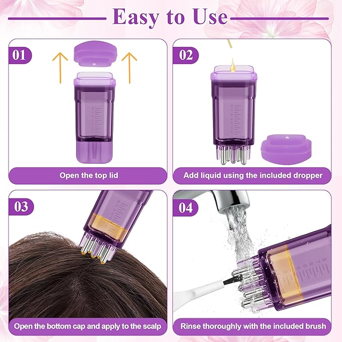 2 PCS Minoxidil Applicators with Cleaning Brush and Dropper, Anglecai Scalp Applicator Comb for Hair Oil Applicator Brush, Minoxidil Brushes for Scalp Applicator Comb for Hair Growth (Purple)