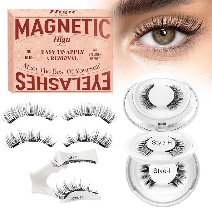 Higu clace Magnetic-Eyelashes 2 Pairs Magnetic Eyelashes with Applicator Soft Eyelashes Magnetic Lashes Natural Look Wispy pestaÃÂ±as magnÃÂ©ticas Without Eyeliner Easy to Wear and Remove(H+I01)
