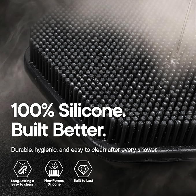 TOOLETRIES Silicone Back Scrubber for Shower, Exfoliating Body & Bath Brush, Long Ergonomic Handle, Non-Slip Grip for Hard-to-Reach Areas, Hygienic Silicone Bath Accessory for Men & Women - Charcoal