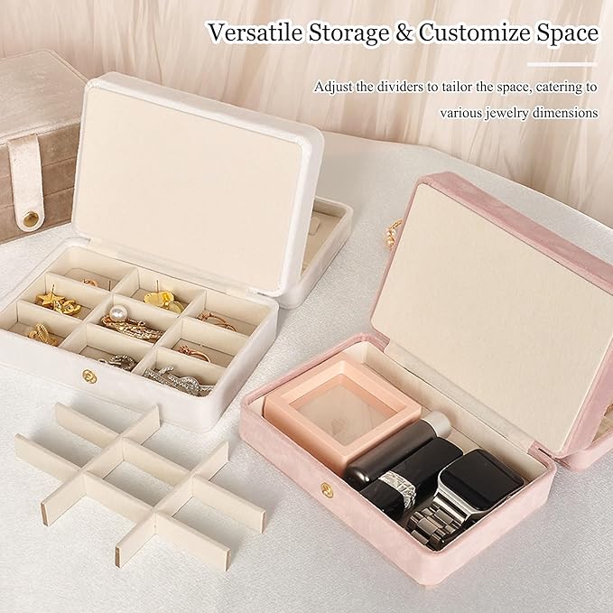 MODENGKONGJIAN Jewelry Organizer Box, 2-Layer Large Jewelry Storage Case, Portable Travel Jewelrys Display Holder for Earrings, Necklaces, Bracelets (Pink, PU Leather)