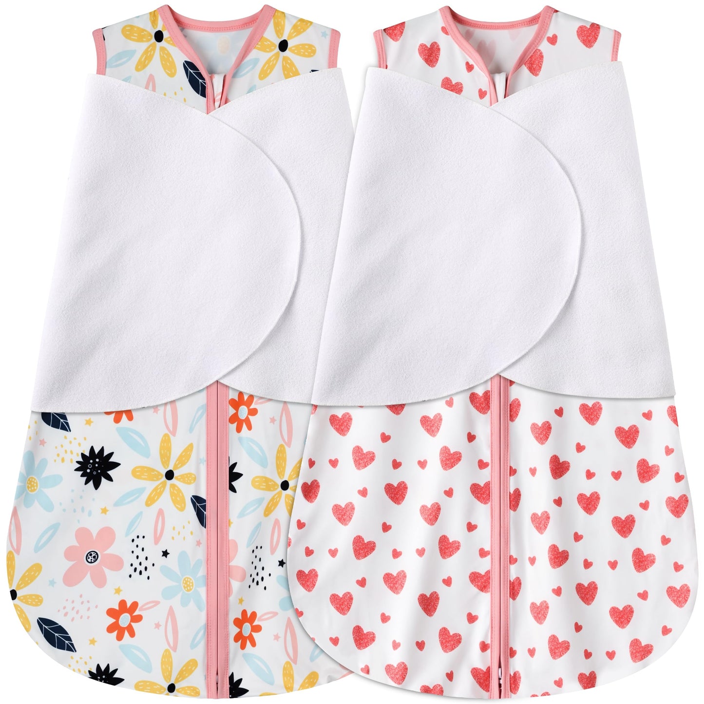 BSTOPPT Newborn Sleep Sack Baby Swaddle,3-6 Months,3-Way Adjustable Wearable Blanket,100% Rayon Cotton Swaddling Sleeping Bag，TOG 0.5（Heart&Floral）