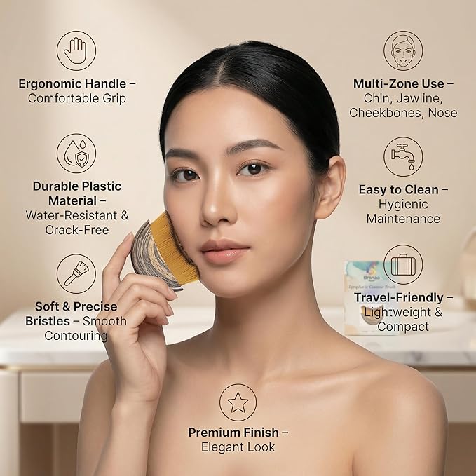 Brenza Lymphatic Contour Face Brush Ã¢ÂÂ Facial Sculpting Tool for Lymphatic Drainage & Depuffing, Face Massager for Jawline Definition, Facial Dry Brush Skincare Tool