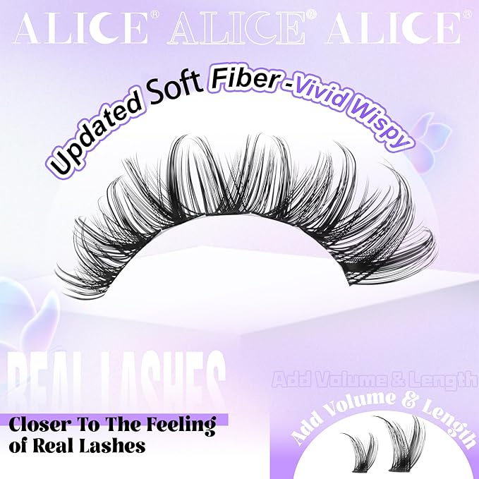 ALICE Lash Clusters Wispy Eyelash Clusters 10-18mm 168pcs Cluster Eyelash Extensions Natural Volume Lash Extensions DIY Individual Lashes with Soft Thin Band