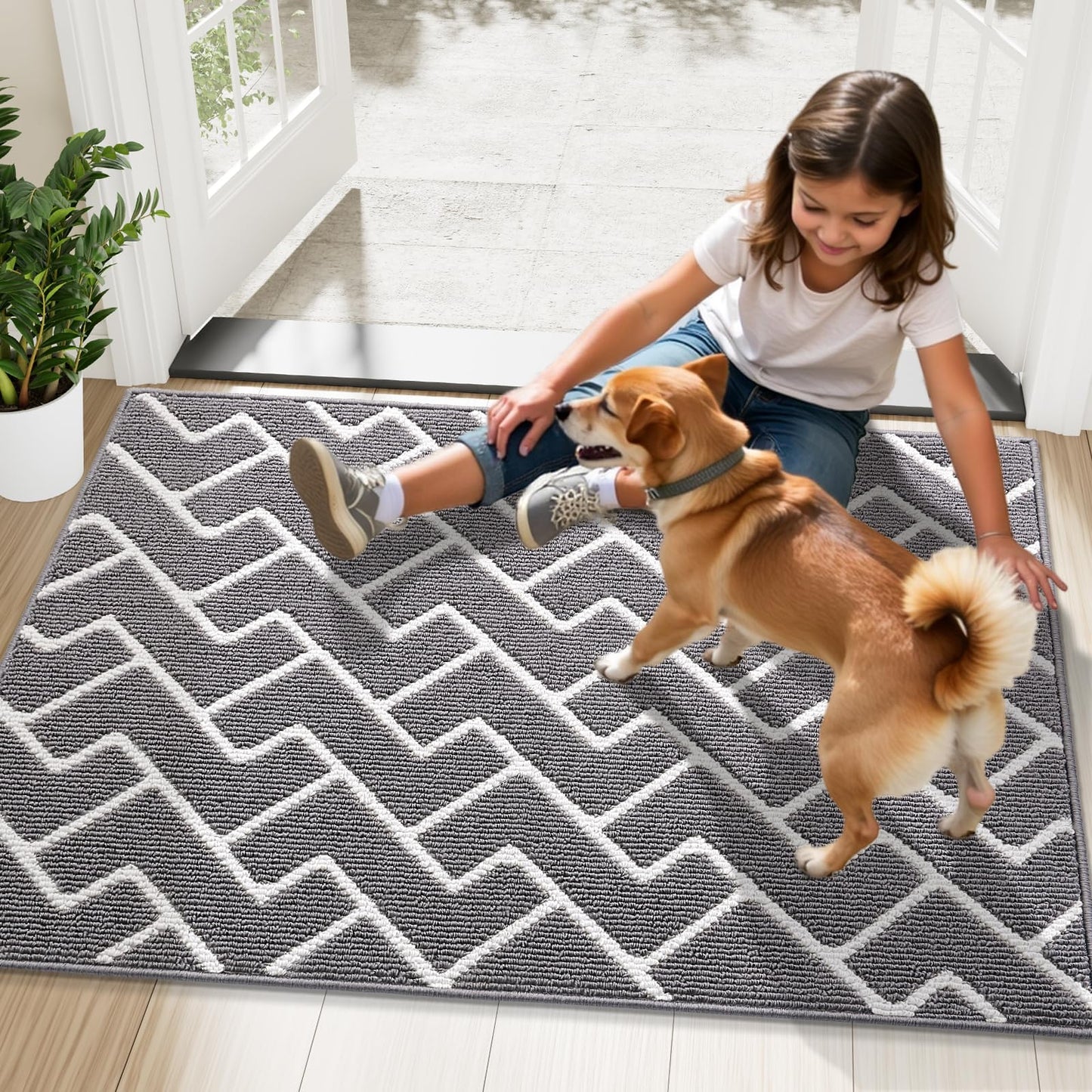 OLANLY Front Door Mat, Non-Slip Rubber Backing, Dirt Resistant and Absorbent, Washable, Easy to Clean Low-Profile Indoor Doormat for Back Door, Entryway, Inside Entrance, 59x20, Grey