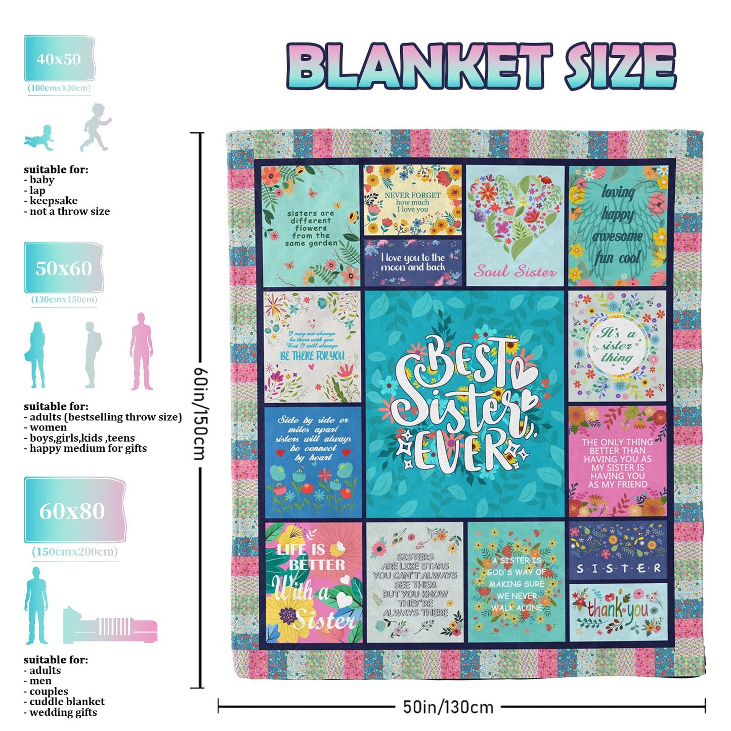 Akoigun Sister Gifts Blanket for Birthday, Mother's Day, Christmas - Big Sister Gift Ideas from Sisters Throw Blanket 60"X50"