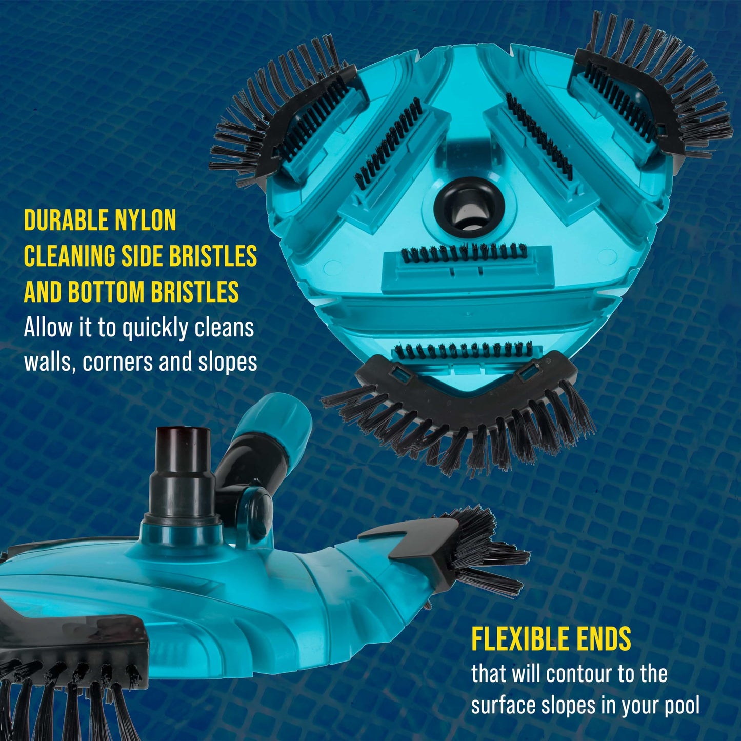 U.S. Pool Supply Professional 13" Triangular Weighted Super Flexible Swimming Pool Vacuum Head with Side Brushes, Swivel Connection - Above-Ground & Inground Swimming Pools, Secure Lock Pole Handle