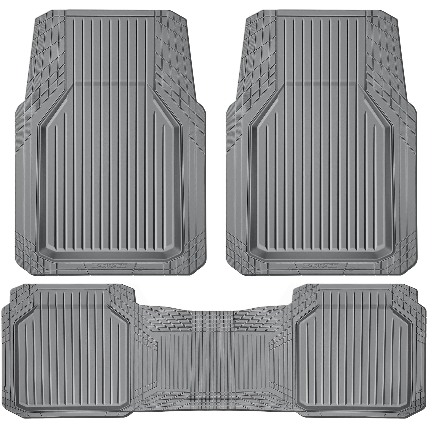 CAR PASS Heavy Duty Rubber Floor Mats for Car, Waterproof Liner Deep Dish Car Mats Full Sets, Universal Trim to Fit for SUV Truck Sedans Vans, All Weather Automotive Floor Mats 3pcs, Solid Gray