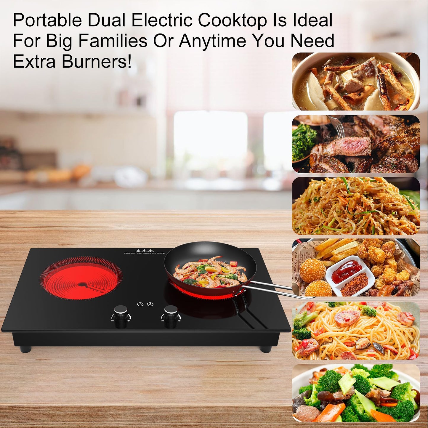 VBGK Electric Cooktop,2400W Electric Stove Top,Countertop and Built-in Hot Plate with Child Safety Lock, Timer, LED touch Knob Control,Overheat Protection,110V 2 Burner Induction Cooktop