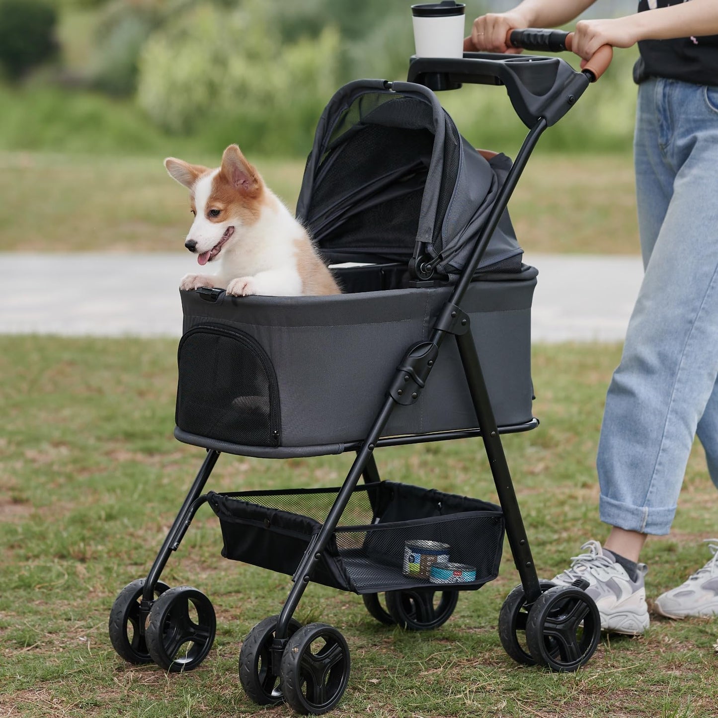 Zoosky 3 in 1 Pet Stroller with Removable Carrier, Folding Stroller for Small/Medium Dogs and Cats, Waterproof, All-Terrain, with Sun Shades, Car Seat