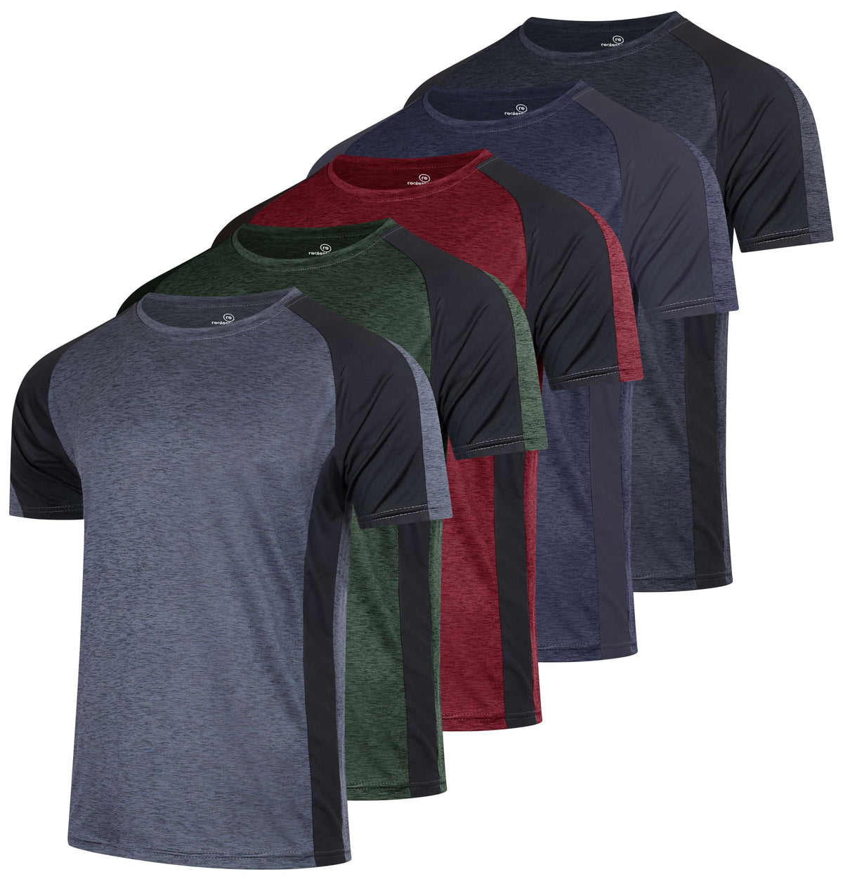 Real Essentials 5 Pack: Men's Dry-Fit Short Sleeve Crew Neck T Shirts Fitness Running Gym Workout Cool Exercise Athletic Tee, Set 13, Medium