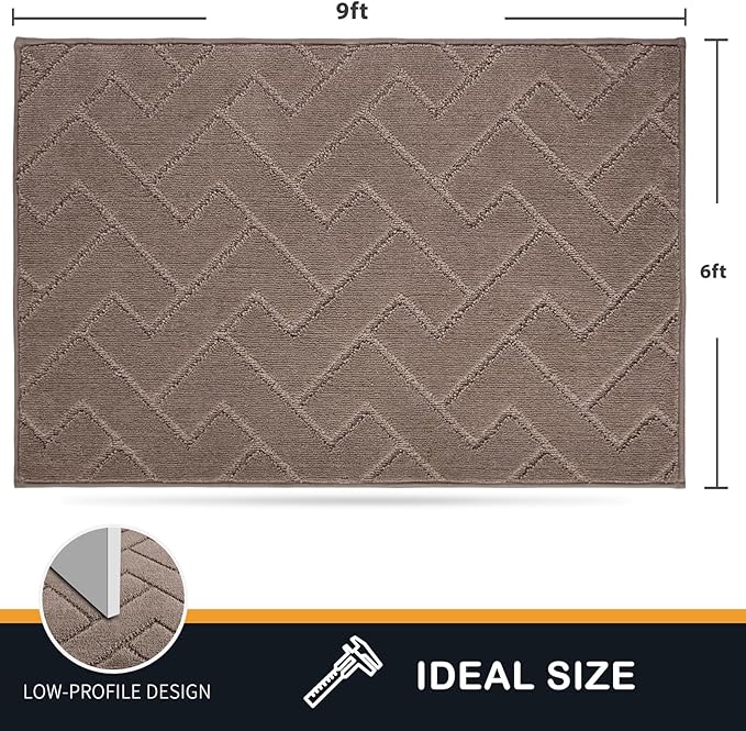 PURRUGS Easy Care Area Rug 6ft x 9ft, Non-Slip Machine Washable Entry Rug, Stain Resistant Accent Rug for Hallway, Bedroom, Living Room and Mudroom, Grayish Brown