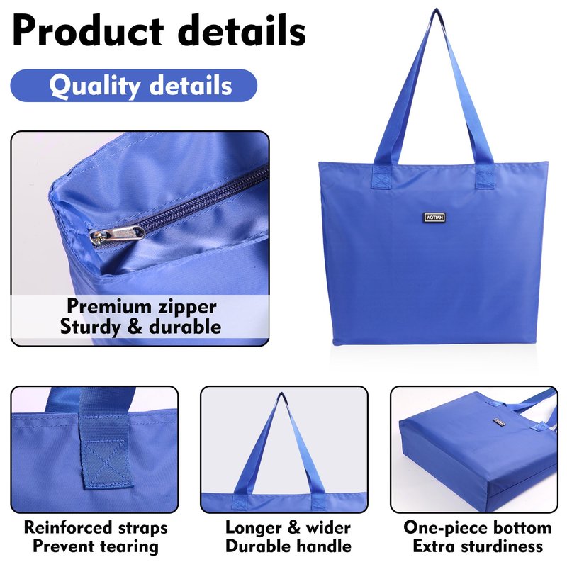 AOTIAN Heavy Duty 20 Liter Reusable Grocery Bags, Thickened Tear-Resistant Polyester Fabric Foldable Machine Washable Shopping Bags, Zipper Closure Water-Resistant Large Tote Bag Travel Gym Beach Bag