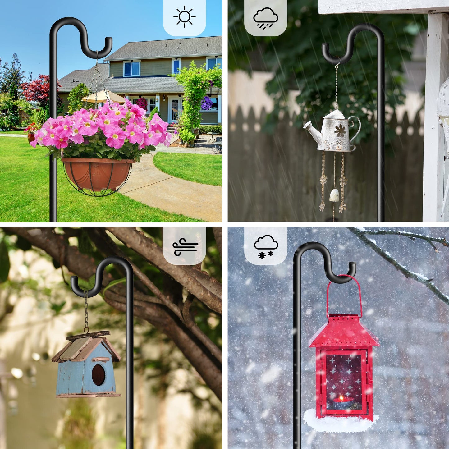 Surprizo 60" Shepherds Hooks for Outdoor, Extra Thick Bird Feeder Pole with 5 Prong Base, Adjustable Shepards Hook for Garden, Weddings, Hanging Plant