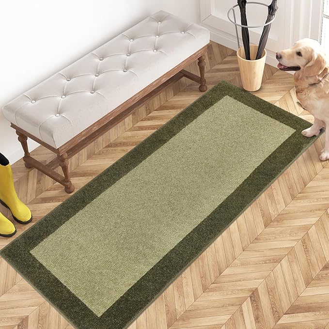 PURRUGS Dirt Trapping Door Mat 24" x 60", Non-Slip Washable Entry Mat, Dog Doormat, Front Door Mat, Super Absorbent Entrance Mat for Muddy Shoes & Paws, Budding Green & Sage Green