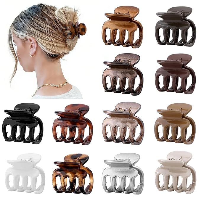 12Pcs Hair Clips for Women 1.8 Inch Small Claw Clips for Thin Hair Medium Hair Claw Clips for Thick Hair Accessories for Women Girls (Gloss Regular)