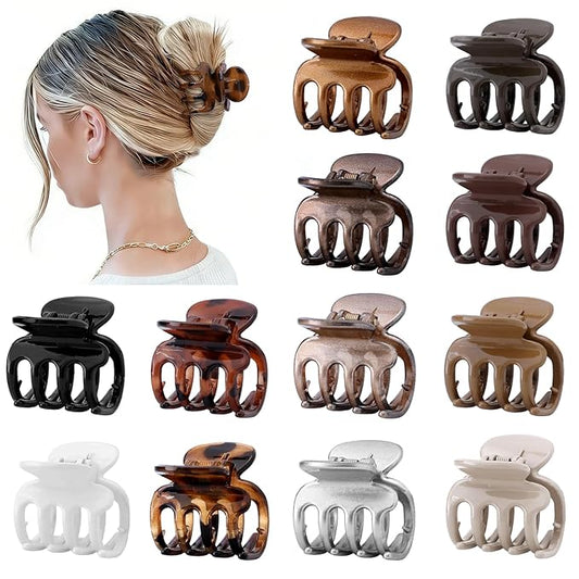 12Pcs Hair Clips for Women 1.8 Inch Small Claw Clips for Thin Hair Medium Hair Claw Clips for Thick Hair Accessories for Women Girls (Gloss Regular)