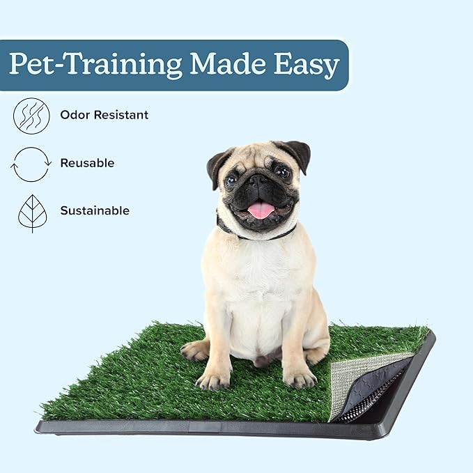 PETMAKER Artificial Grass Puppy Pee Pad with Tray, Reusable Dog Potty Training Mat for Indoor & Outdoor Use, Easy Clean Artificial Turf Surface for Dogs and Small Pets, Fake Grass Potty