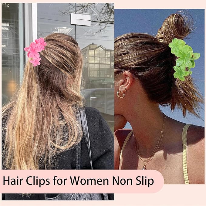 4Pcs Hawaiian Flower Hair Clips Large Matte Hair Claw for Women Non-Slip Strong Hold Multicolor Clips for Thick Hair, Hair Accessories for Women and Girls