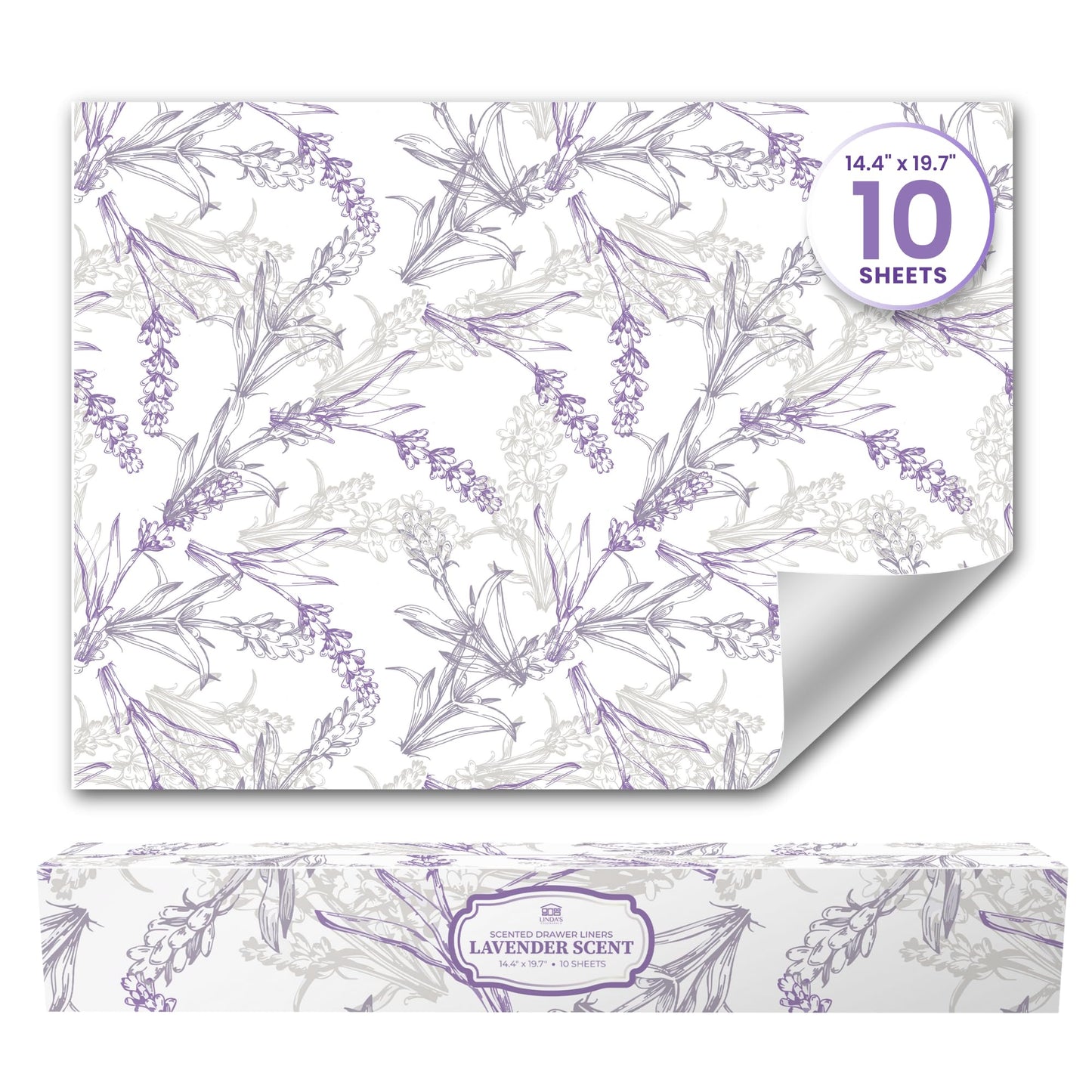 Lavender Scented Drawer Liners for Dresser Drawers (10 Large Sheets, 19.7" x 14.4") - Non Adhesive Drawer Paper Liner for Bedroom Dresser & Closet Shelves by Linda’s Essentials