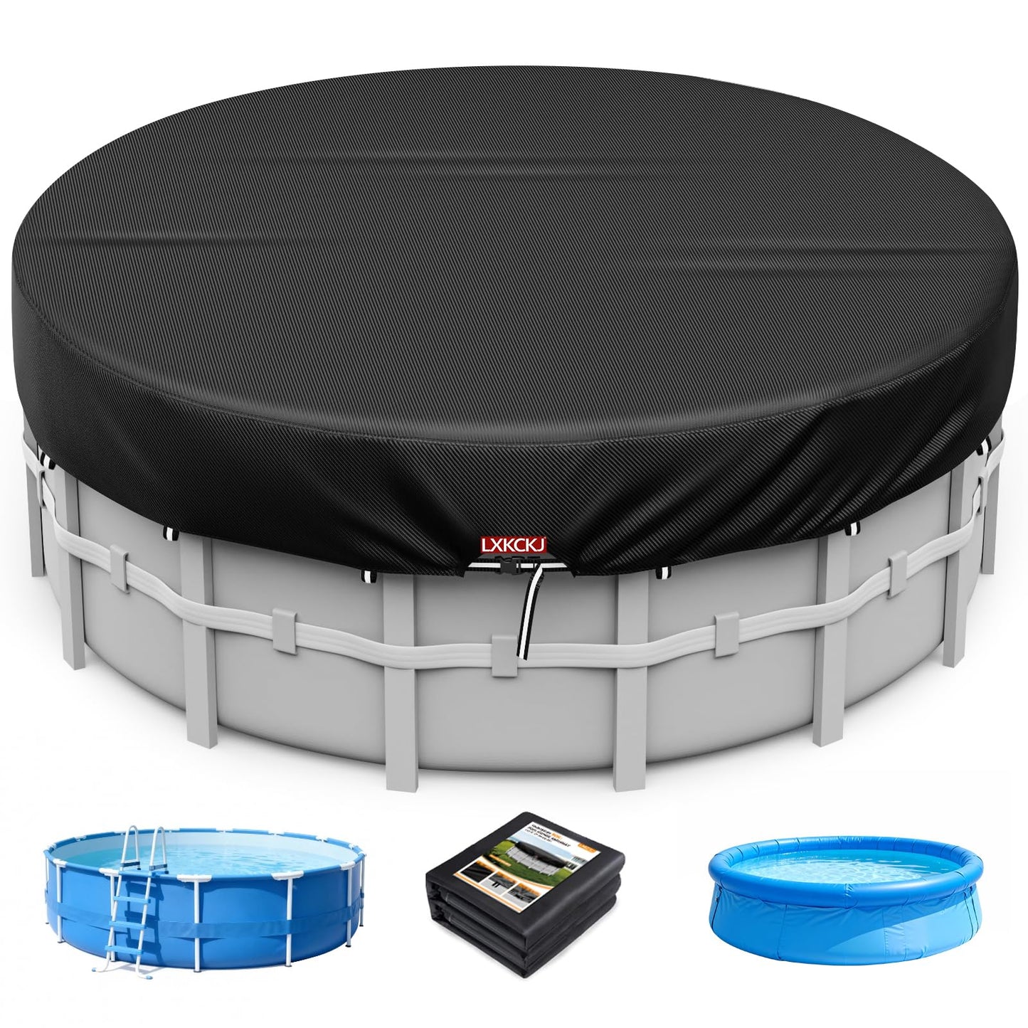 LXKCKJ 10 Ft Round Pool Cover, Solar Pool Covers for Above Ground Pools, Summer Pool Cover Protector with Cover Accessories, Round Hot Tub Cover Ideal for Waterproof and Dustproof (Black)