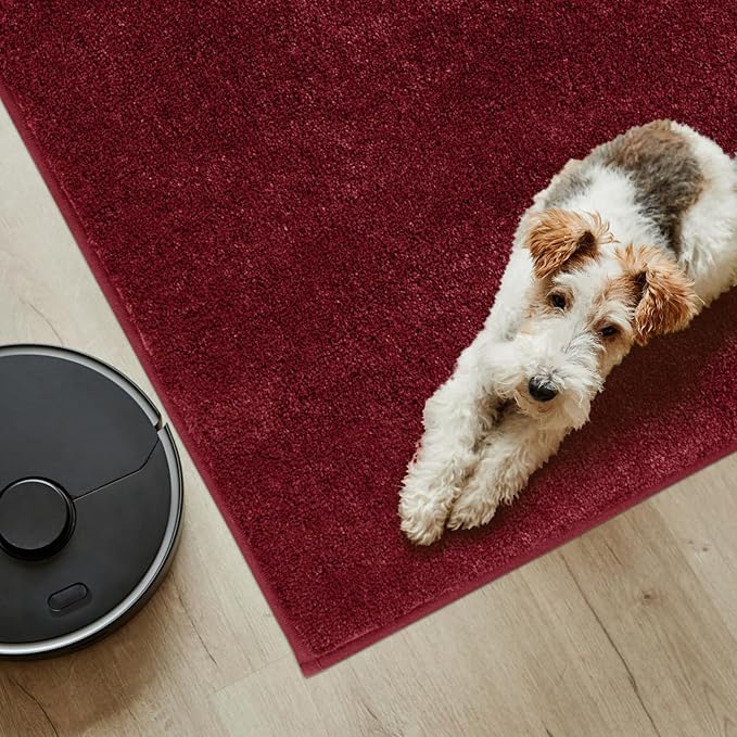 PURRUGS Easy Care Area Rug 4.5ft x 7ft, Non-Slip Washable Entryway Rug, Dog Door Mat, Stain Resistant Accent Rug for Hallway, Living Room, Bedroom and Mudroom, Burgundy Red
