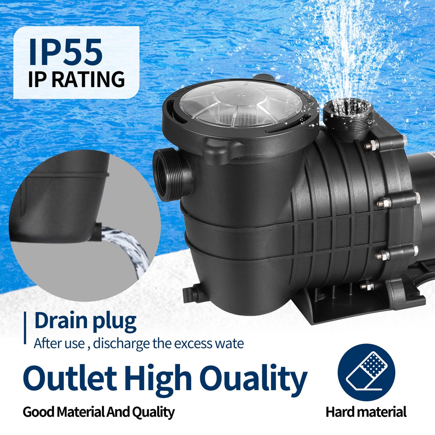Leomru 1.5 HP Pool Pump 6500 GPH Self Priming in/Above Ground Swimming Pool Pump 110V/220V Dual Voltage Single Speed Pumps with Strainer Basket 6Pcs Connectors