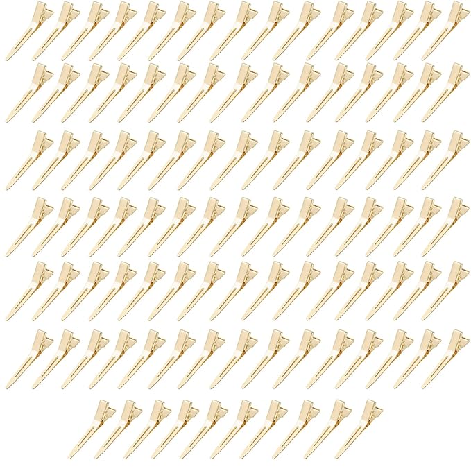 100 Pieces Single Prong Hair Clips, BetterJonny Gold Section Hair Clips 1.75 Inches Curl Clips Metal Alligator Clips Hair Pins for Hair Salon Hair Extensions