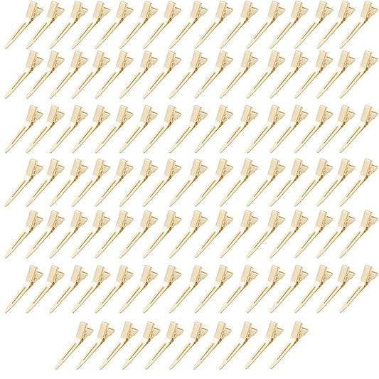 100 Pieces Single Prong Hair Clips, BetterJonny Gold Section Hair Clips 1.75 Inches Curl Clips Metal Alligator Clips Hair Pins for Hair Salon Hair Extensions