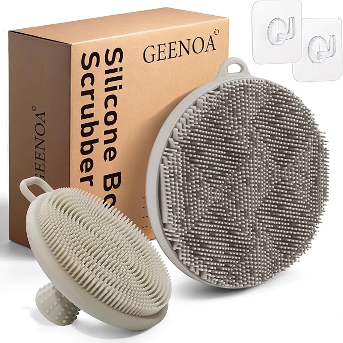 Silicone Face & Body Scrubber Set, Exfoliating Body Scrubber Face Scrubber with Dense Bristles & Non-Slip Handle, Gentle Silicone Loofah Face Brush for Good Lathering and Deep Cleansing(LGray)