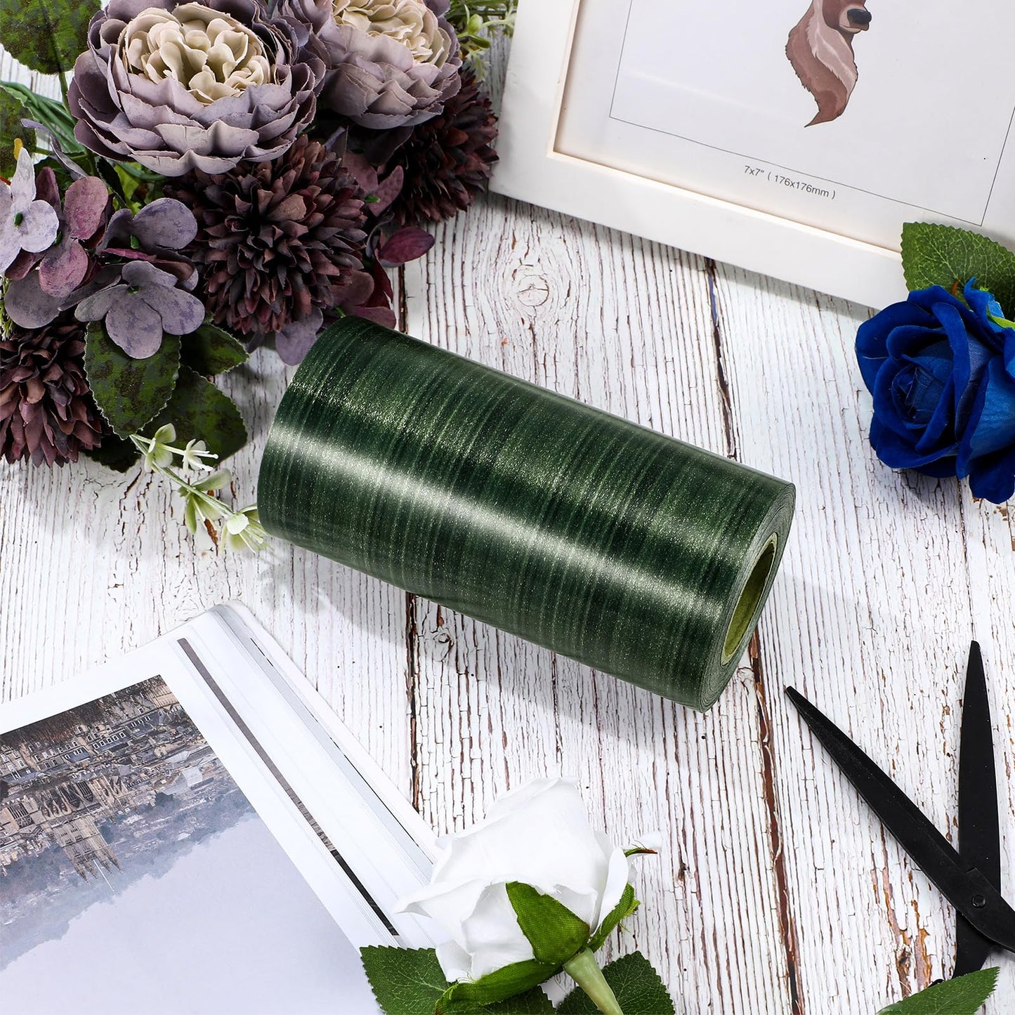 Syhood Outdoor Ribbon Poly Satin Ribbon Floral Craft Decoration Aspidistra Leaf Riband Easter Holiday Outdoor Decorating (5.9 Inch X 30 Yards,Dark Green)