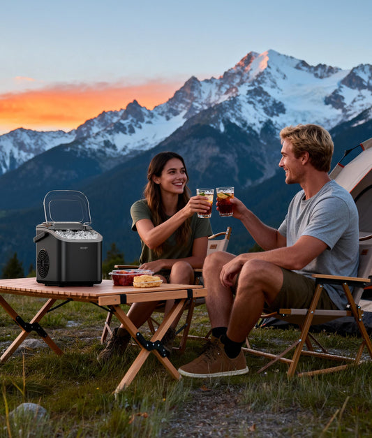 ecozy Portable Ice Makers Countertop, 8 Cubes in 6 Mins, 26lbs/Day, Bullet Ice Maker Machine with 2 Ice Sizes, Self-Cleaning Ice Maker with Carry Handle for Home/Kitchen/Party/Travel - 2026 Version