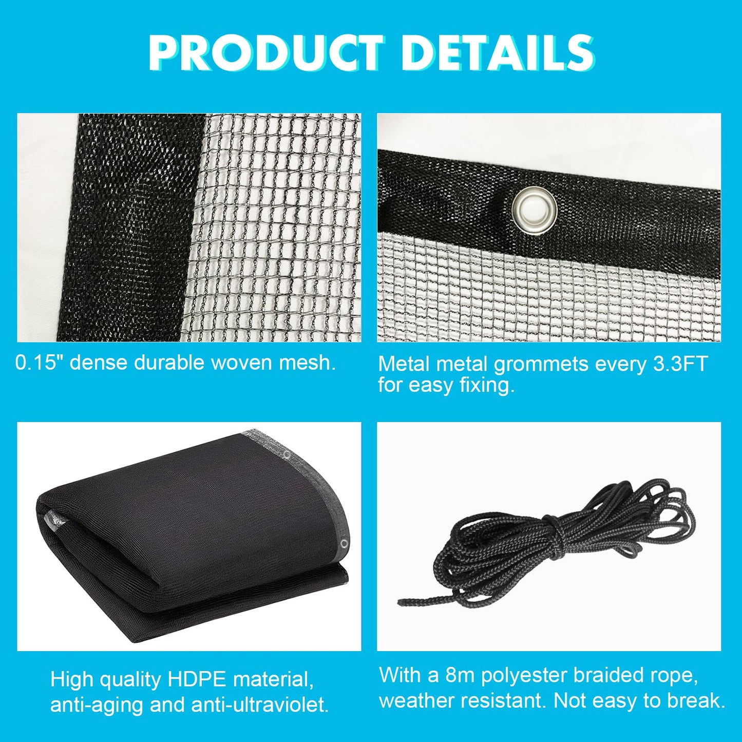 20x40 Ft Pool Leaf Net Cover For Inground Pools/Above Ground, Durable Black Mesh Swimming Pool Leaf Net Cover With Rope For Leaves and Debris, Tear Resistant, UV Resistant, and Reatherproof (20×40 Ft)