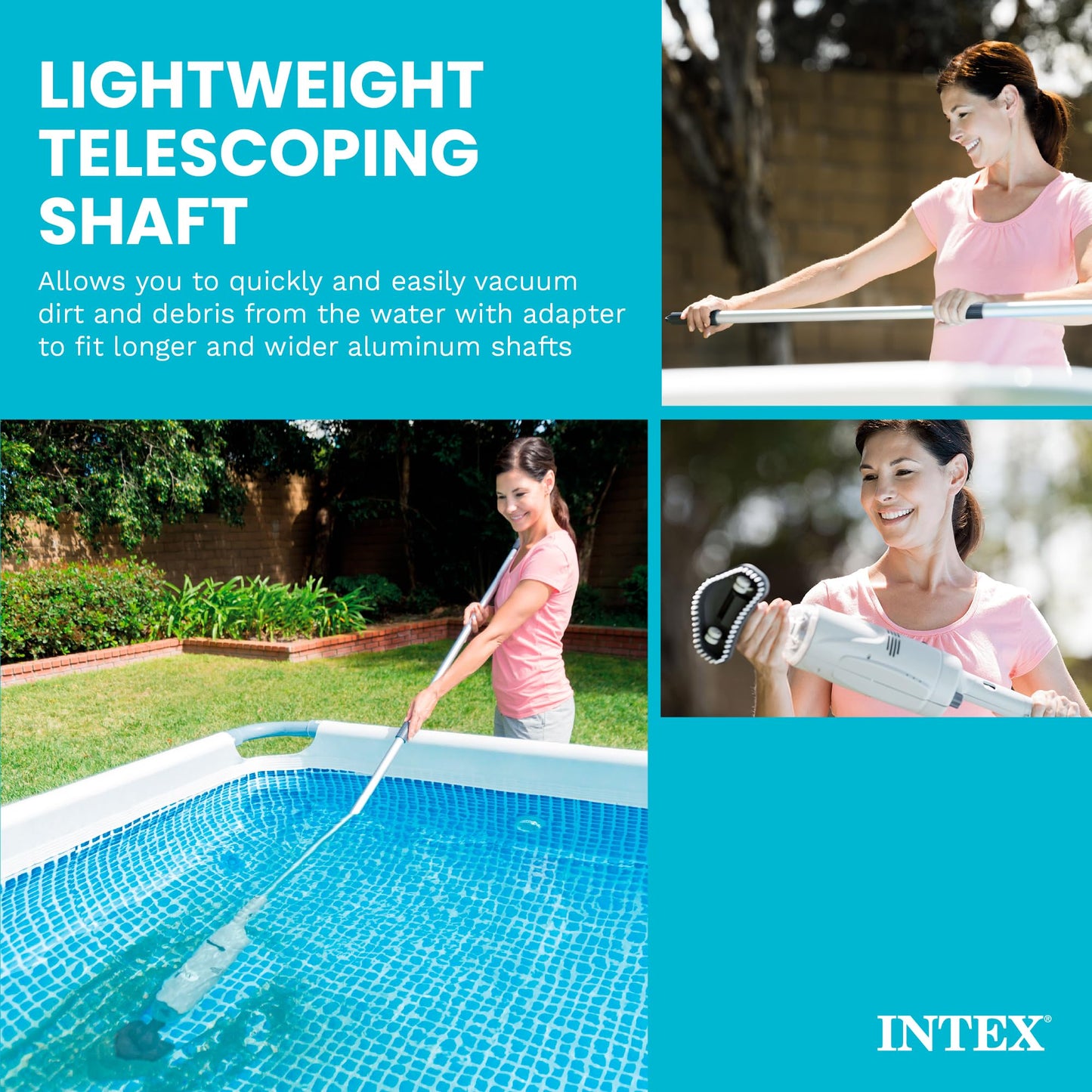 INTEX Rechargeable Handheld Pool Vacuum Cleaner with 94” Telescoping Pole, 2 Brush Heads, & Shaft Adapter for PureSpas & Pools