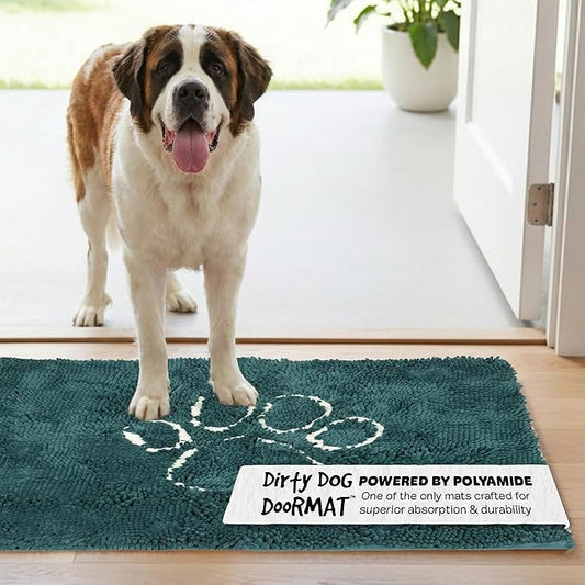 Dog Gone Smart Dirty Dog Doormat - Fast Drying Rug with Super Gripper Backing for Clean Floors - Super Absorbent and Machine Washable Mat for Muddy Paws - Petrol
