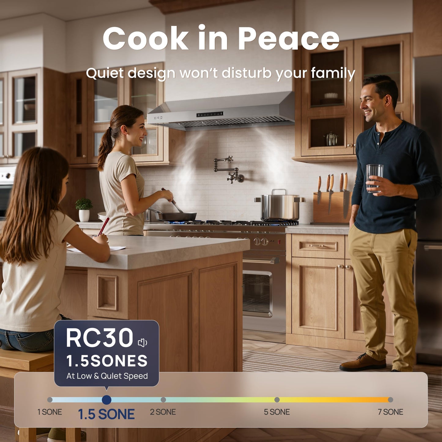 VIKIO HOME 42 Inch Under Cabinet Range Hood with 1200CFM, Range Hood,Stainless Steel Vent Hood with 3 Speed,1.5 Sones Quiet Dual Turbine Motor,Safe Baffle Filters for Kitchen Stove