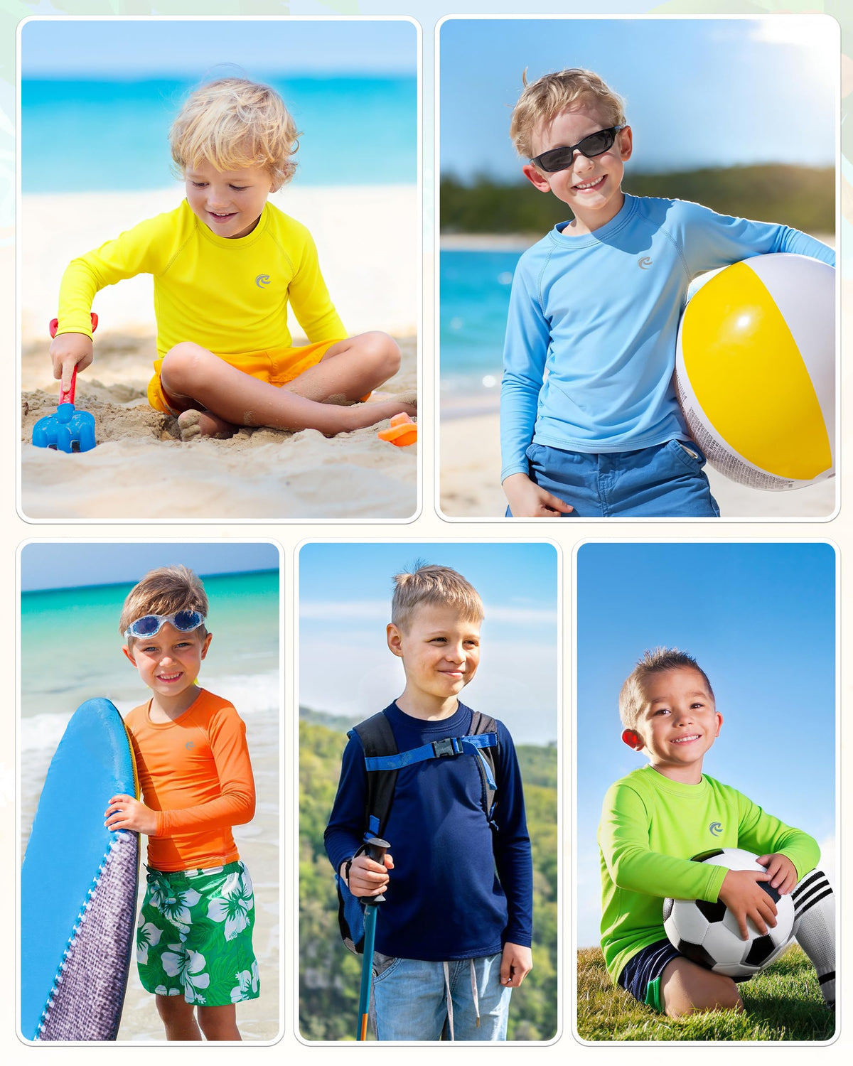Boys UPF 50+ Swim Shirt Long Sleeve, 1 or 2 Pack UV Sun Protection Rash Guard, Youth Kids SPF Water Shirts for Beach Surf