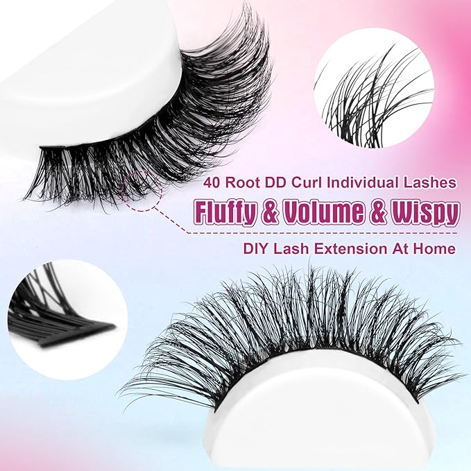 Lash Clusters 330Pcs Cluster Eyelash Extensions 40D Individual Lashes Fluffier D Curve Lash Clusters Extension DIY Wispy Volume False Eyelashes Clusters