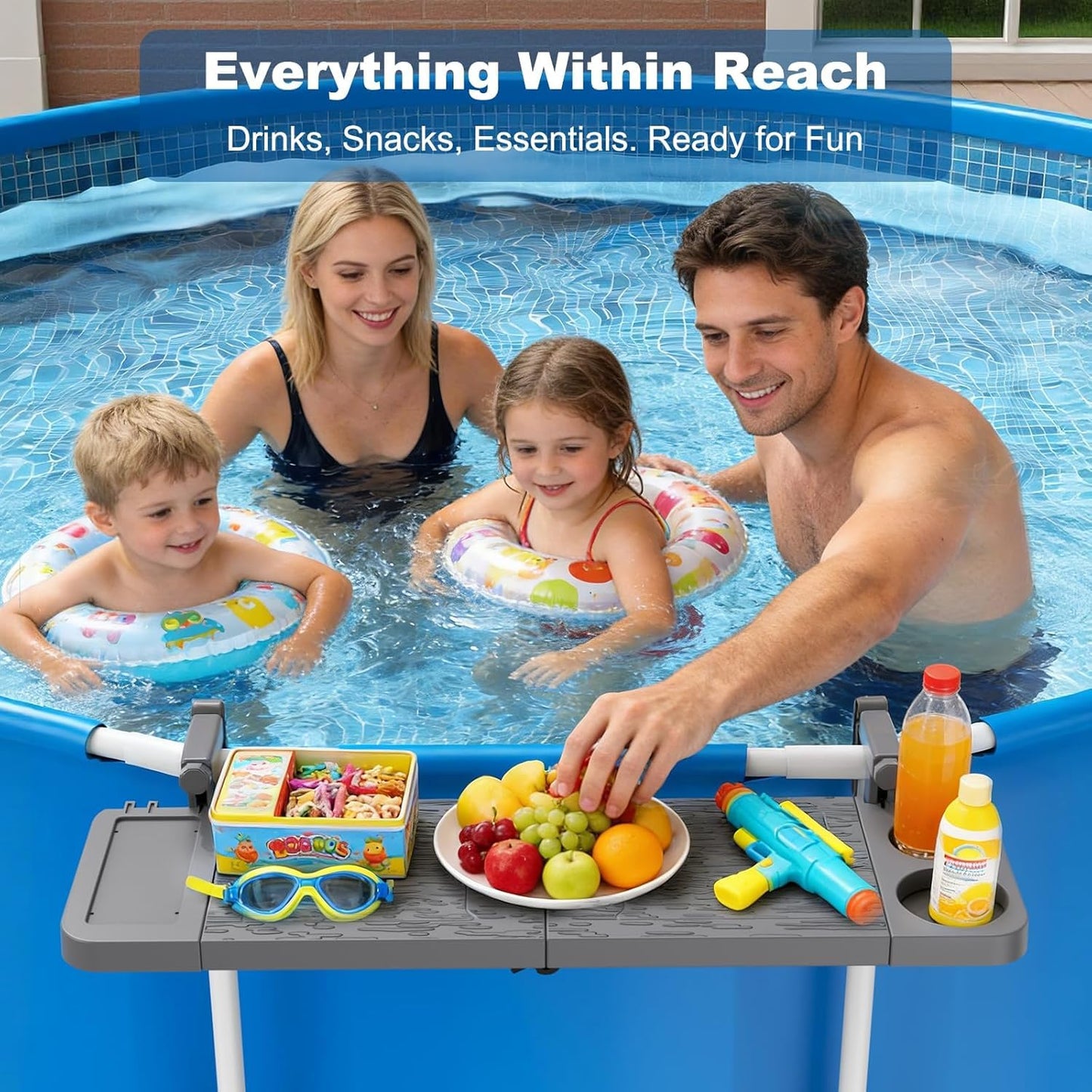 Arlierss Pool Bar for Above Ground Pool, Swim Up Bars for Pool, 47" x 12" Pool Side Table with 90 lbs Capacity, Poolside Bar Clip-On Foldable Tabletop Easy Install