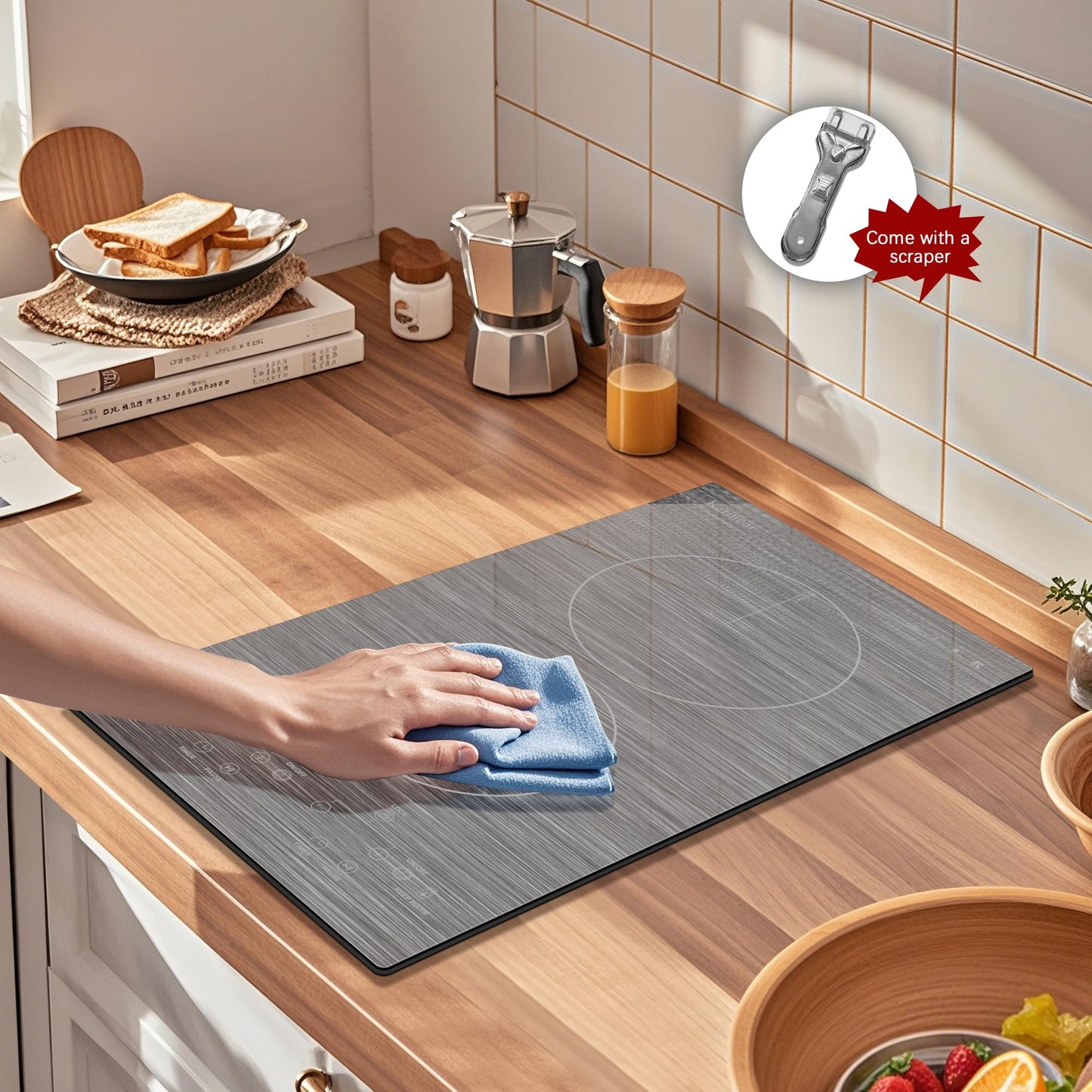 Karinear 2 Burner Electric Cooktop 110V, 12 Inch Countertop & Built-in Electric Stove Top, Plug-in Ceramic Cooktop with Child Safety Lock, Timer, Pause, Smooth Glass Surface with Beautiful Pattern(B)